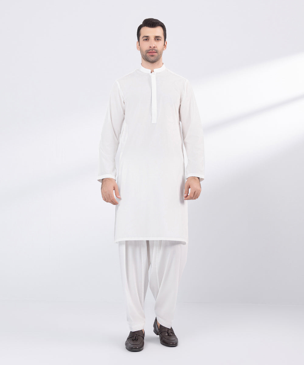 Men's Stitched White Wash & Wear Suit