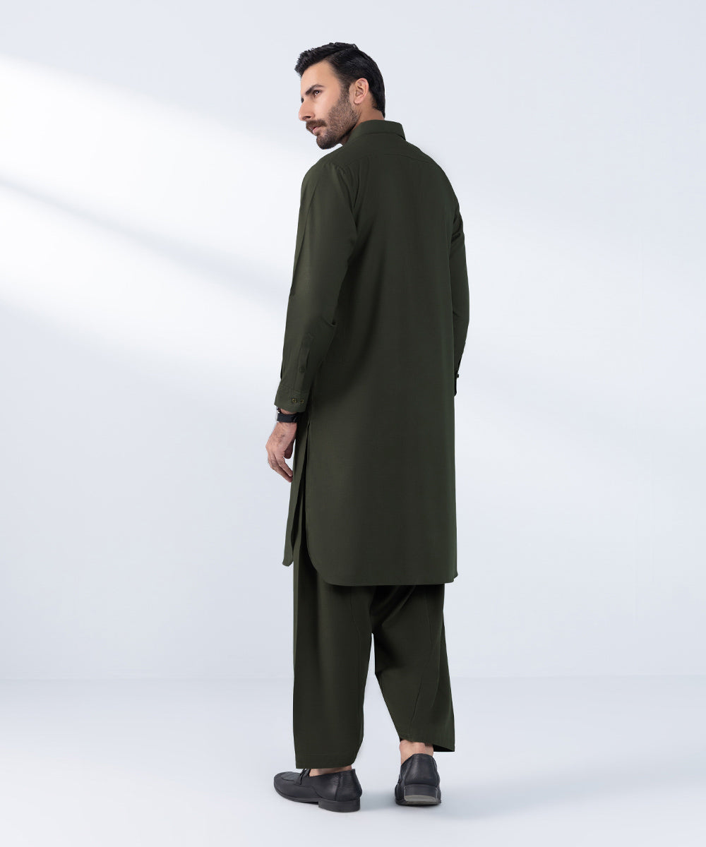 Men's Stitched Olive Wash & Wear Kurta Shalwar