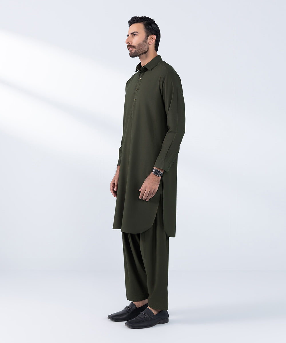 Men's Stitched Olive Wash & Wear Kurta Shalwar