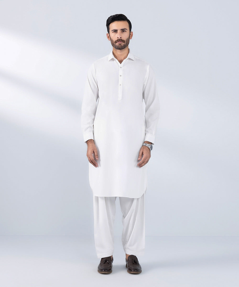 Men's Stitched White Wash & Wear Kurta Shalwar