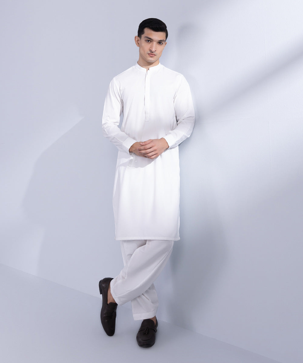 Men's Stitched White Wash & Wear Kurta Shalwar