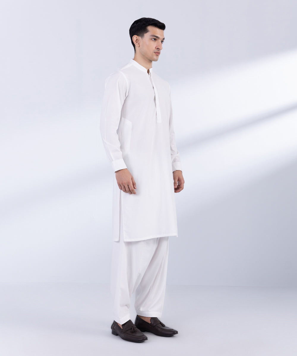 Men's Stitched White Wash & Wear Kurta Shalwar