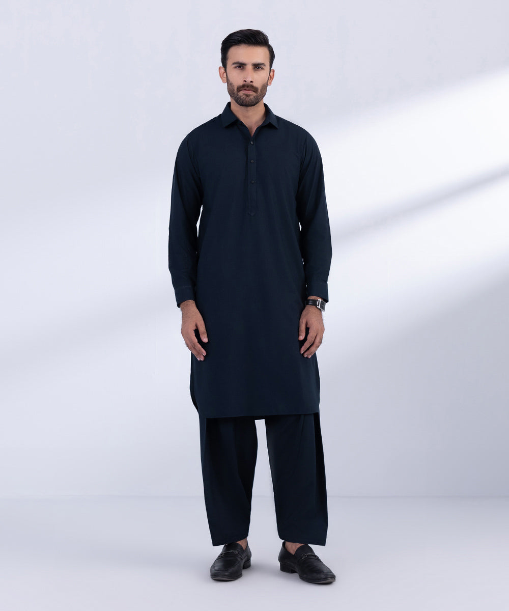 Men's Stitched Navy Wash & Wear Kurta Shalwar