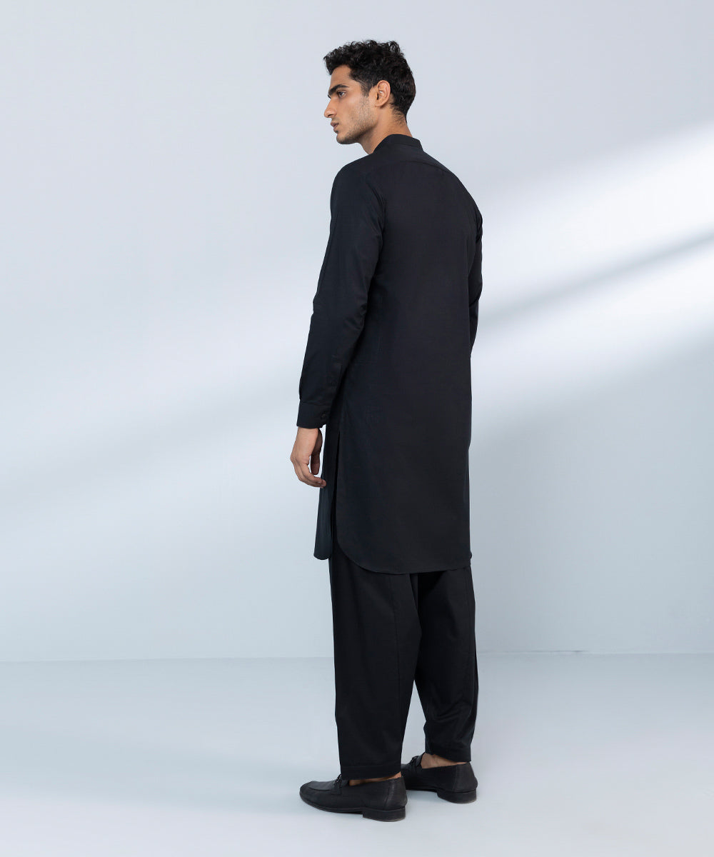 Men's Stitched Fine Cotton Black Straight Hem Kurta Shalwar