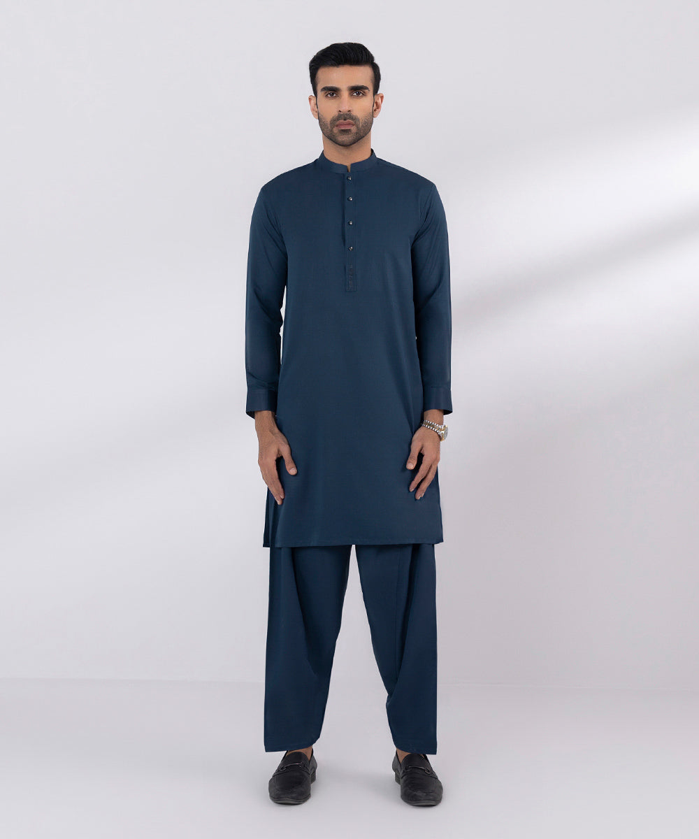 Men's Stitched Premium Wash & Wear Royal Blue Straight Hem Kurta Shalwar