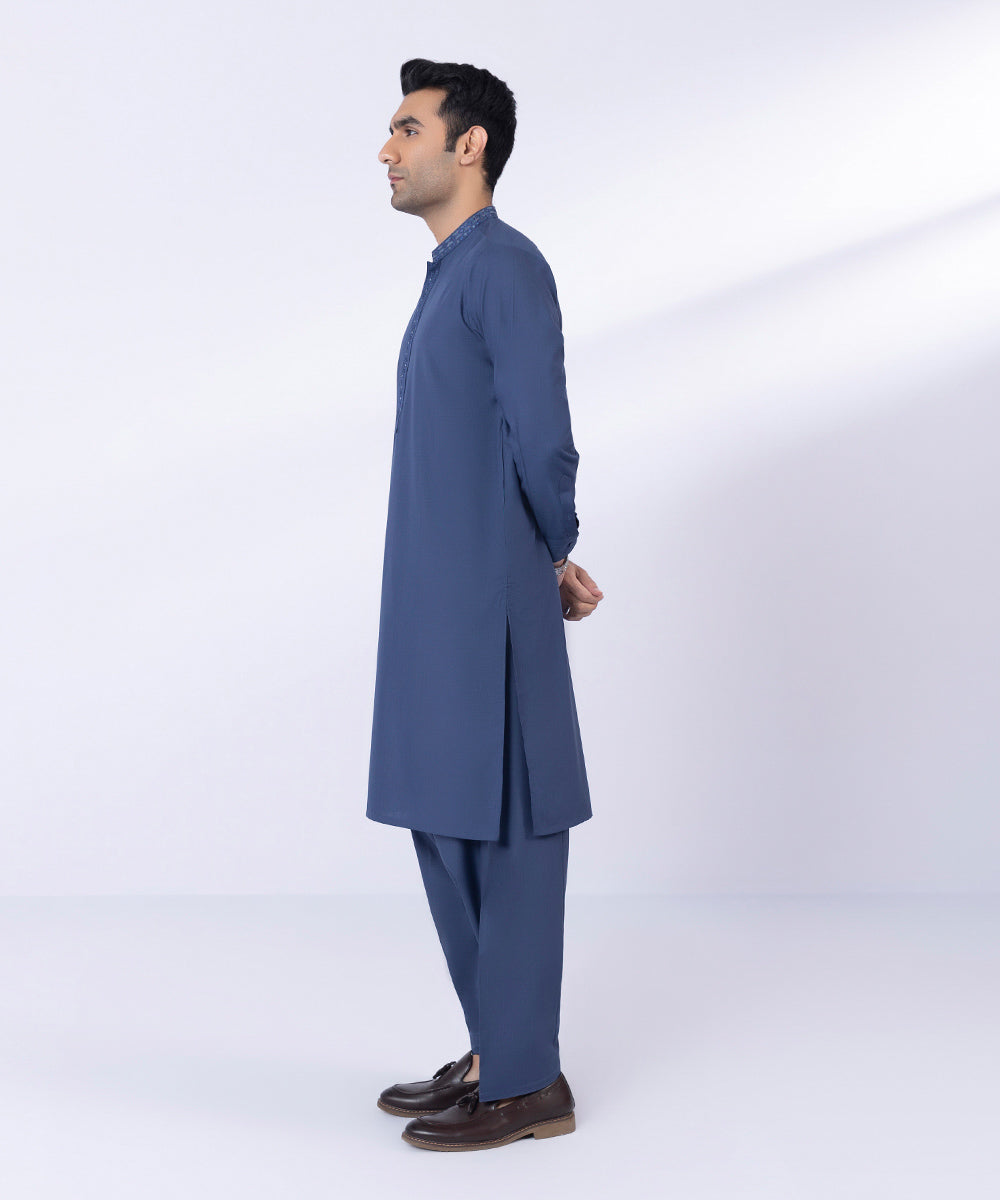 Men's Stitched Blue Wash & Wear Texture Suit