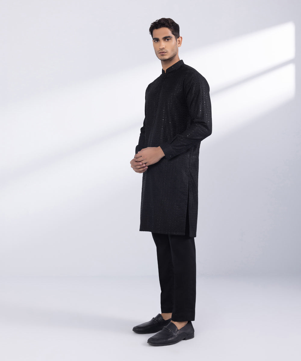 Men's Stitched Black Cotton Suit