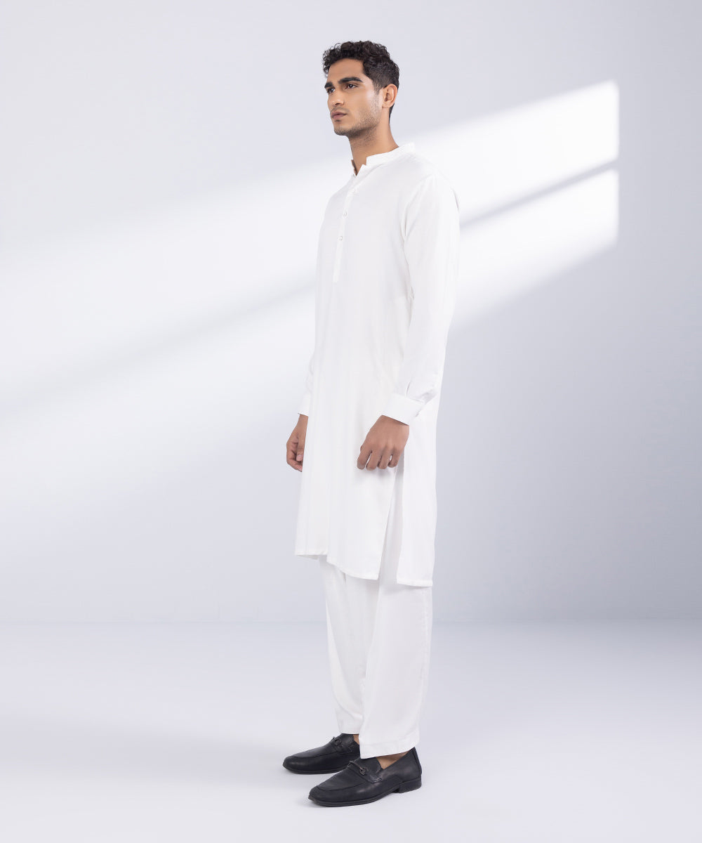 Men's Stitched White  Poly Suit