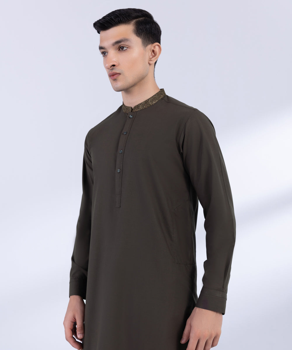 Men's Stitched Brown Premium Wash & Wear Kurta Shalwar