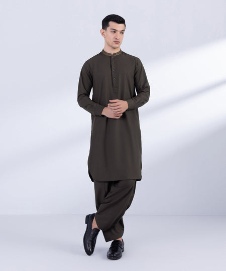 Men's Stitched Brown Premium Wash & Wear Kurta Shalwar