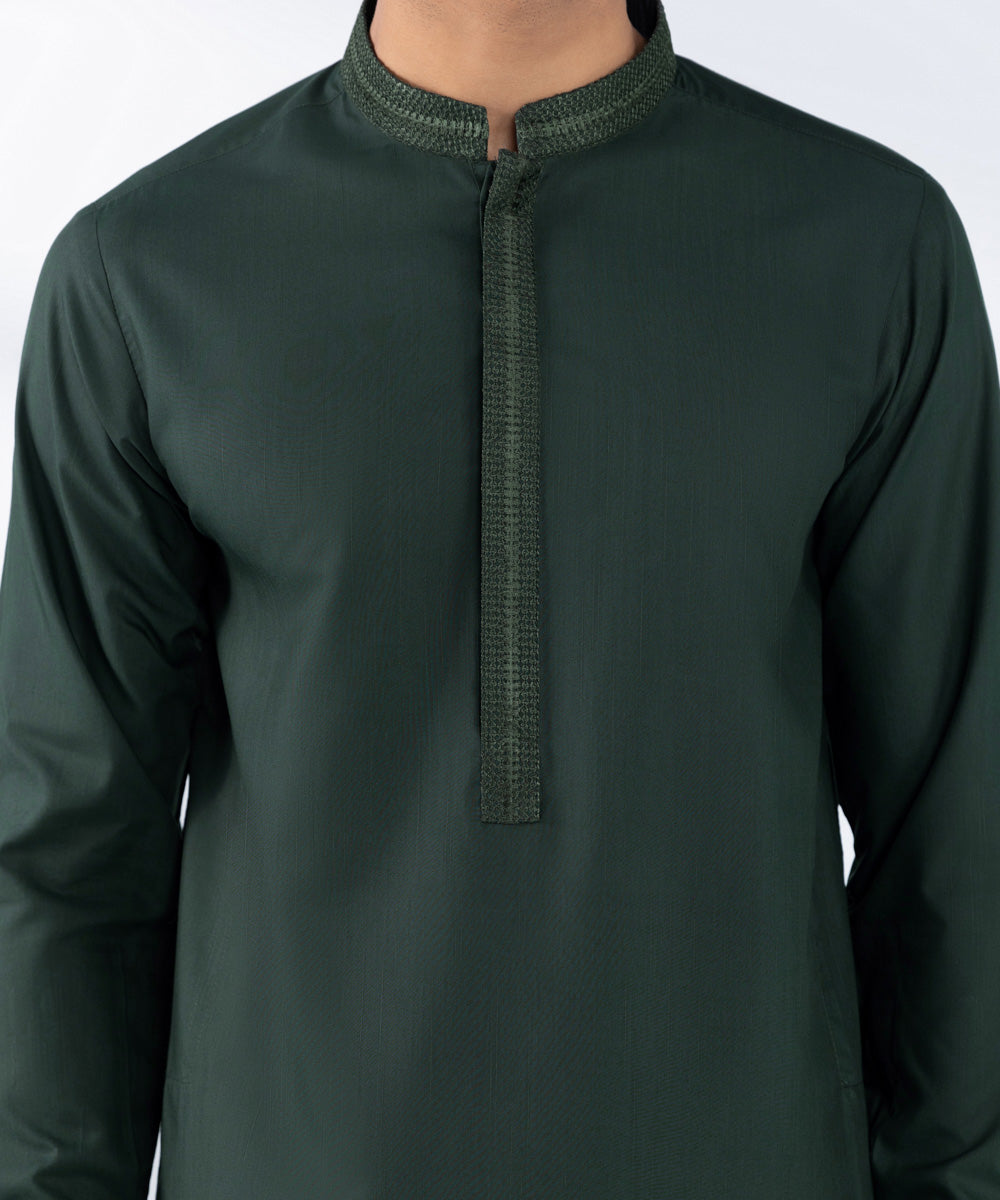 Men's Stitched Embroidered Green Wash & Wear Kurta Shalwar