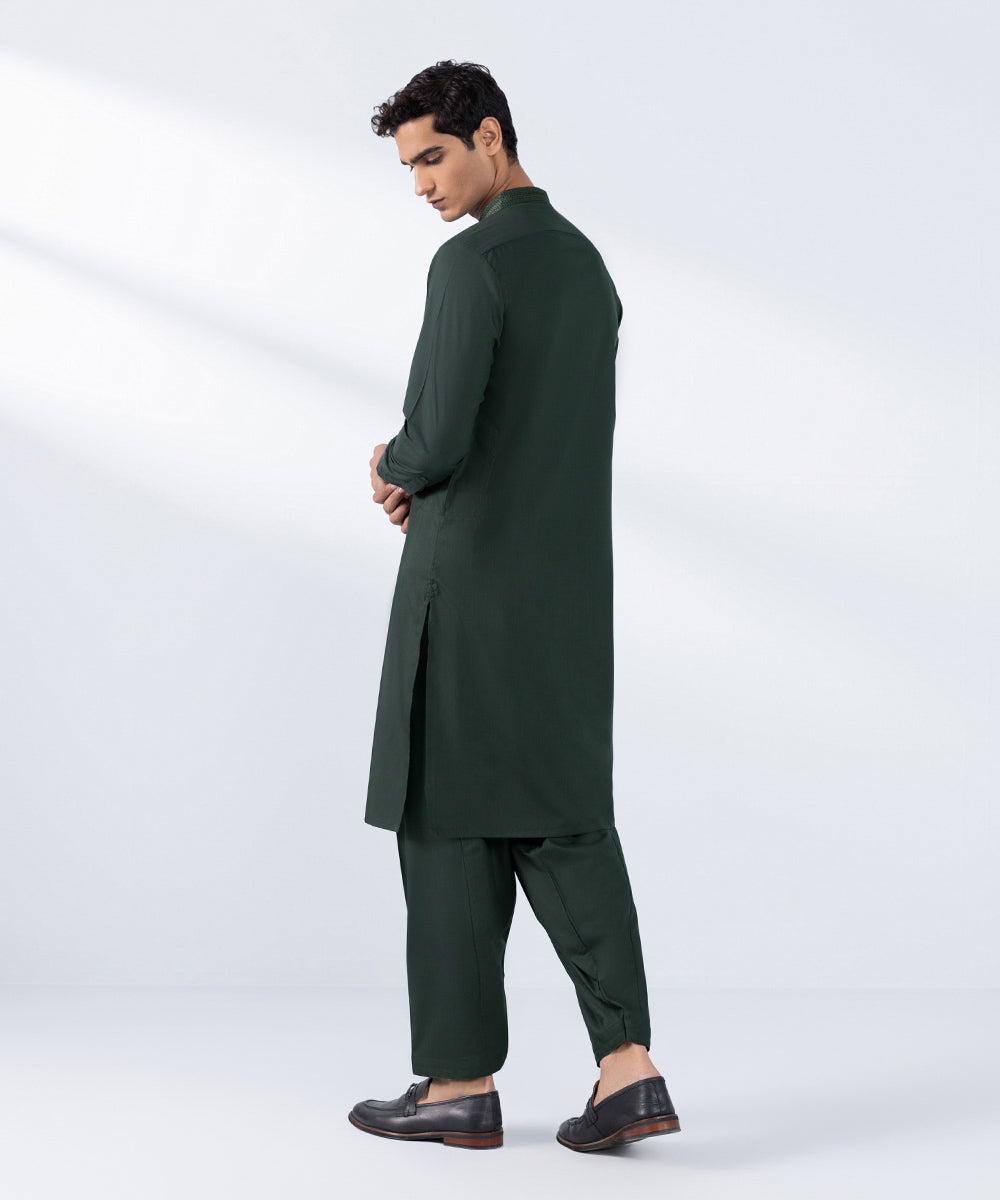 Men's Stitched Embroidered Green Wash & Wear Kurta Shalwar