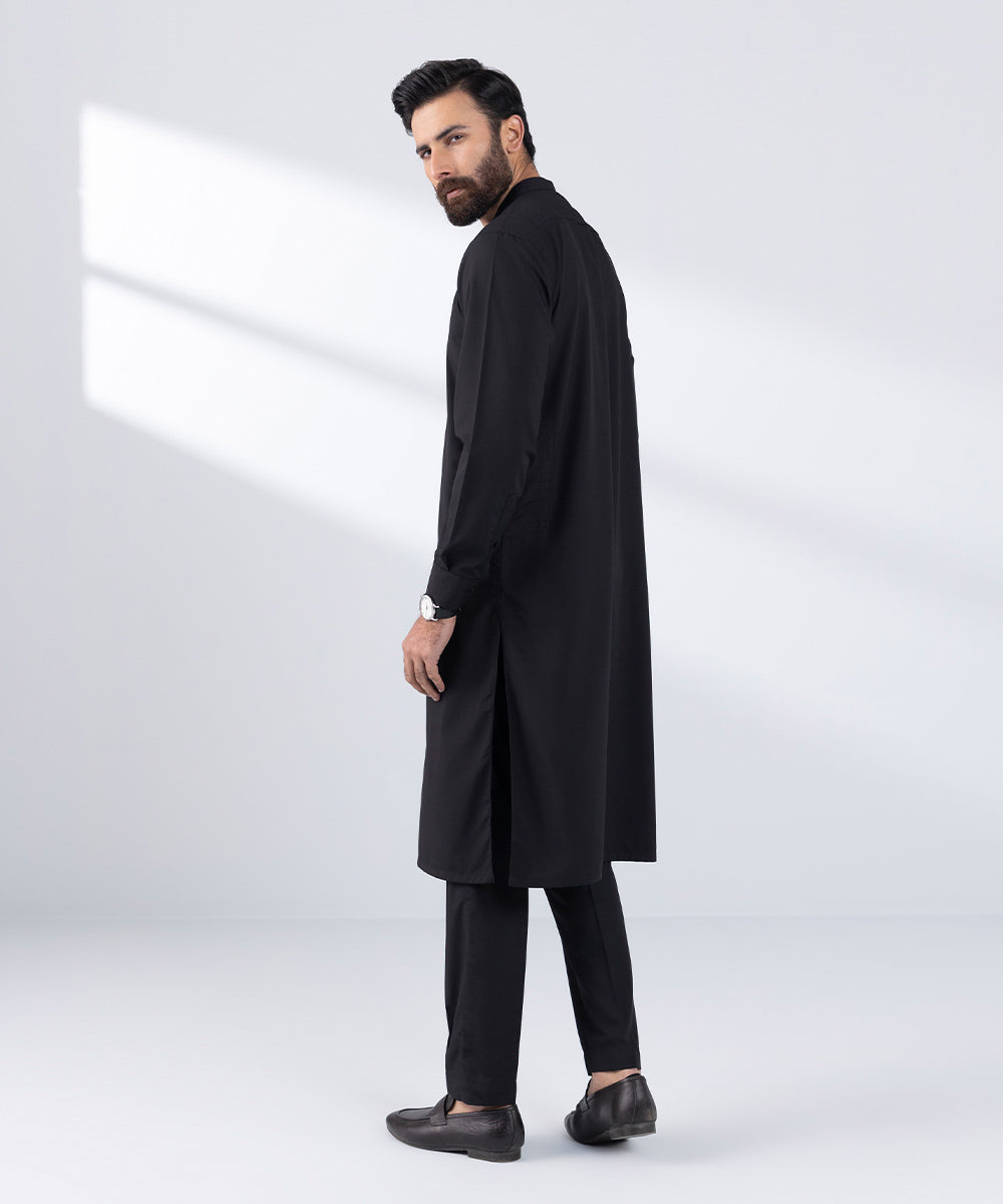 Men's Stitched Wash and Wear Black Suit