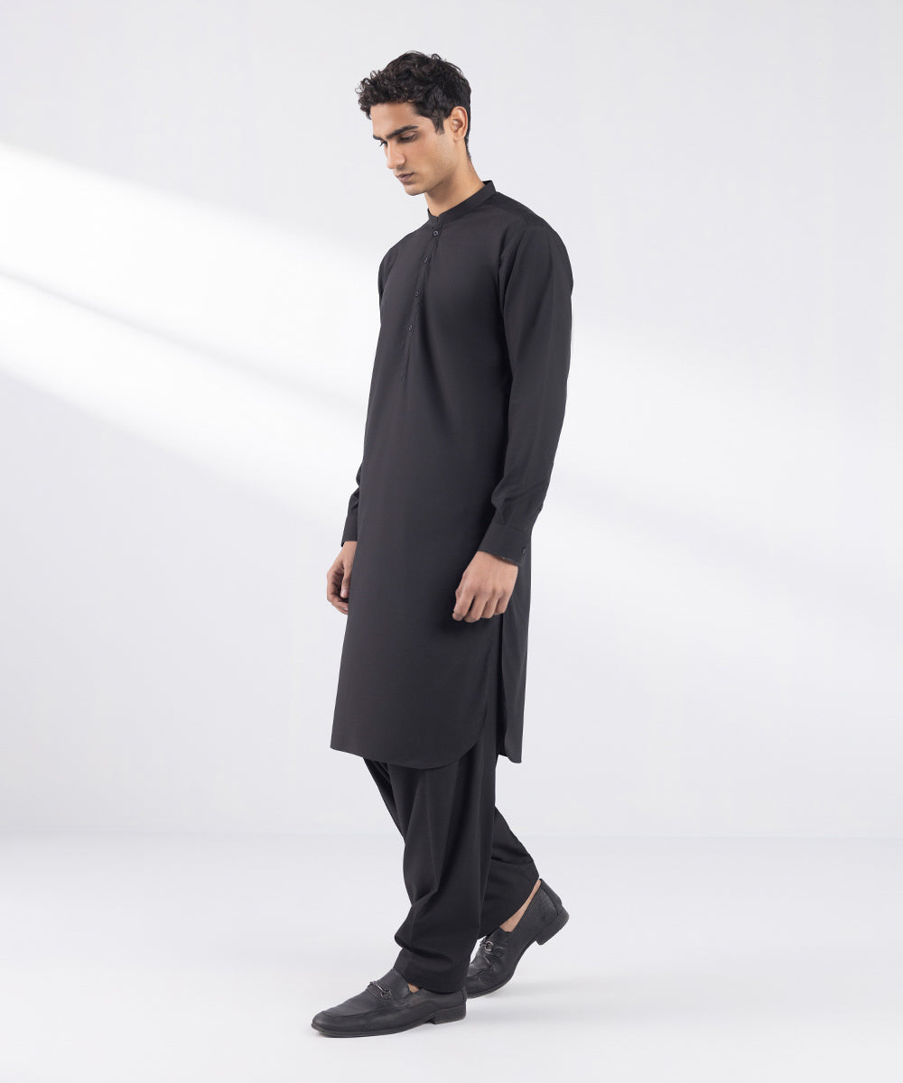 Men's Stitched Wash and Wear Black Suit