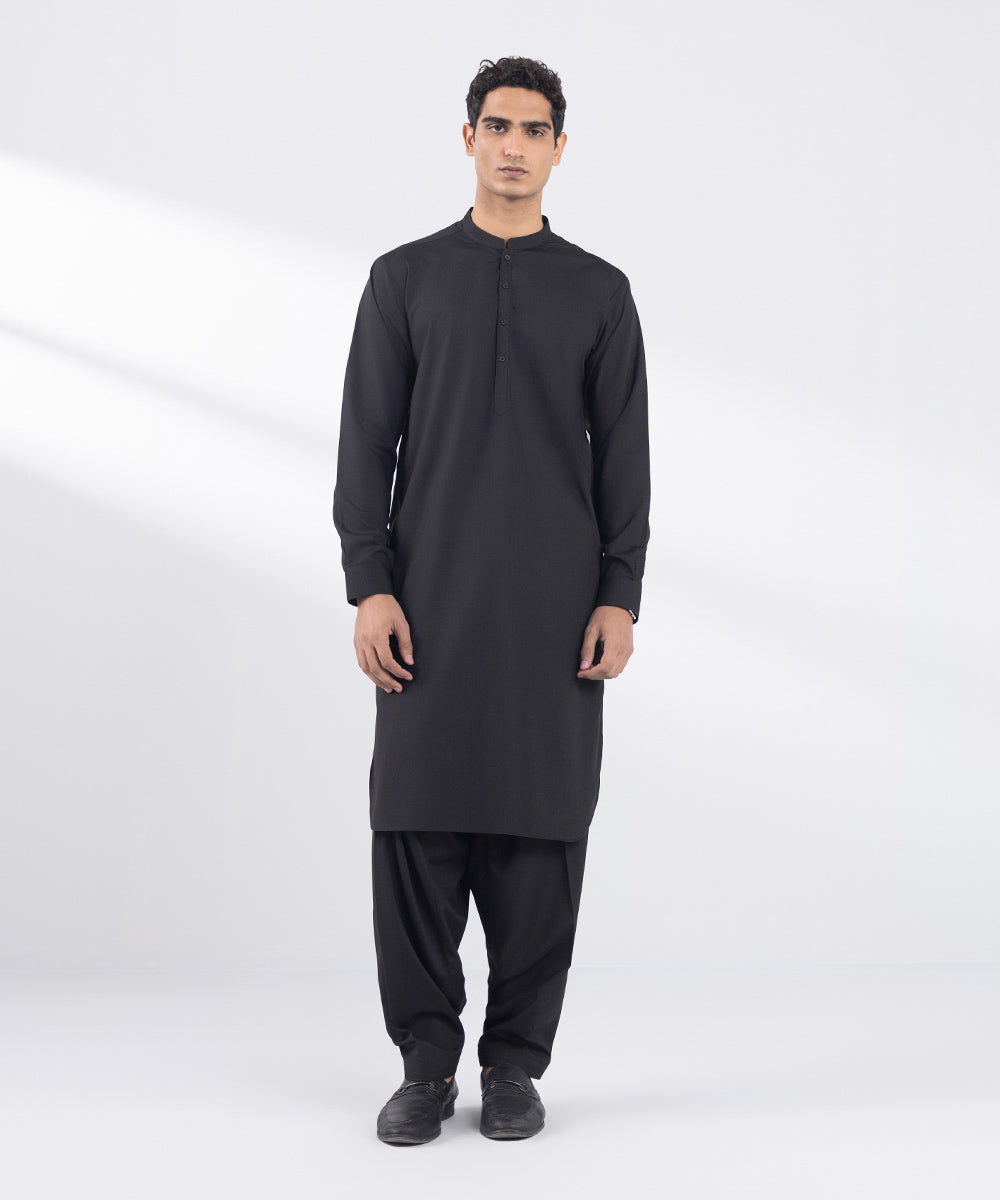 Men's Stitched Wash and Wear Black Suit