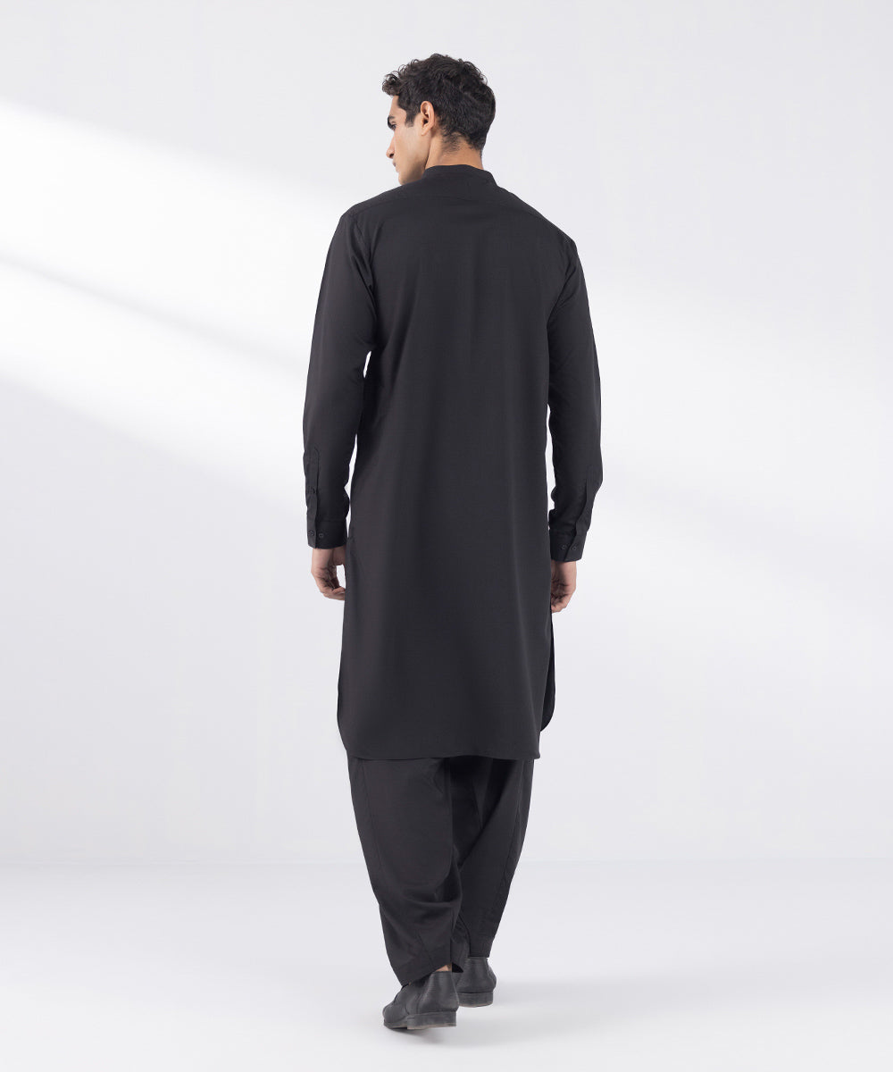 Men's Stitched Wash and Wear Black Suit