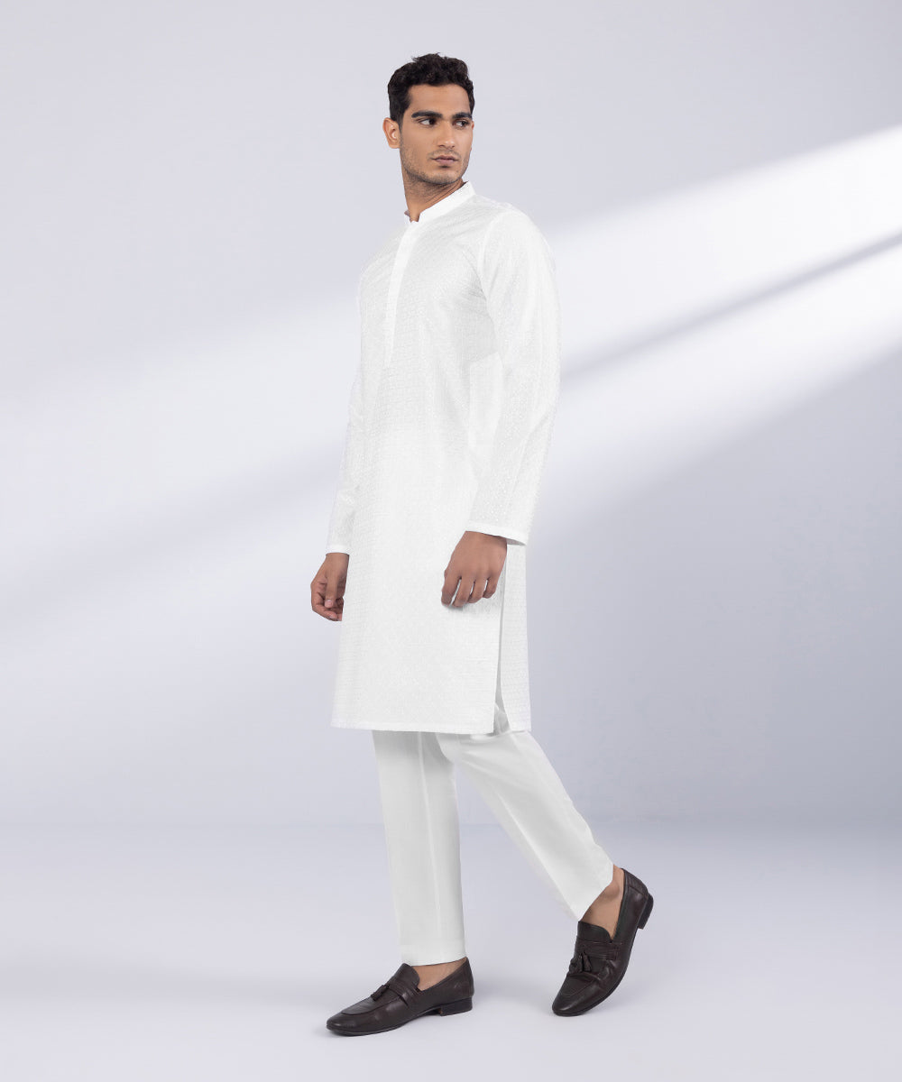 Men's Stitched White Cotton Kurta