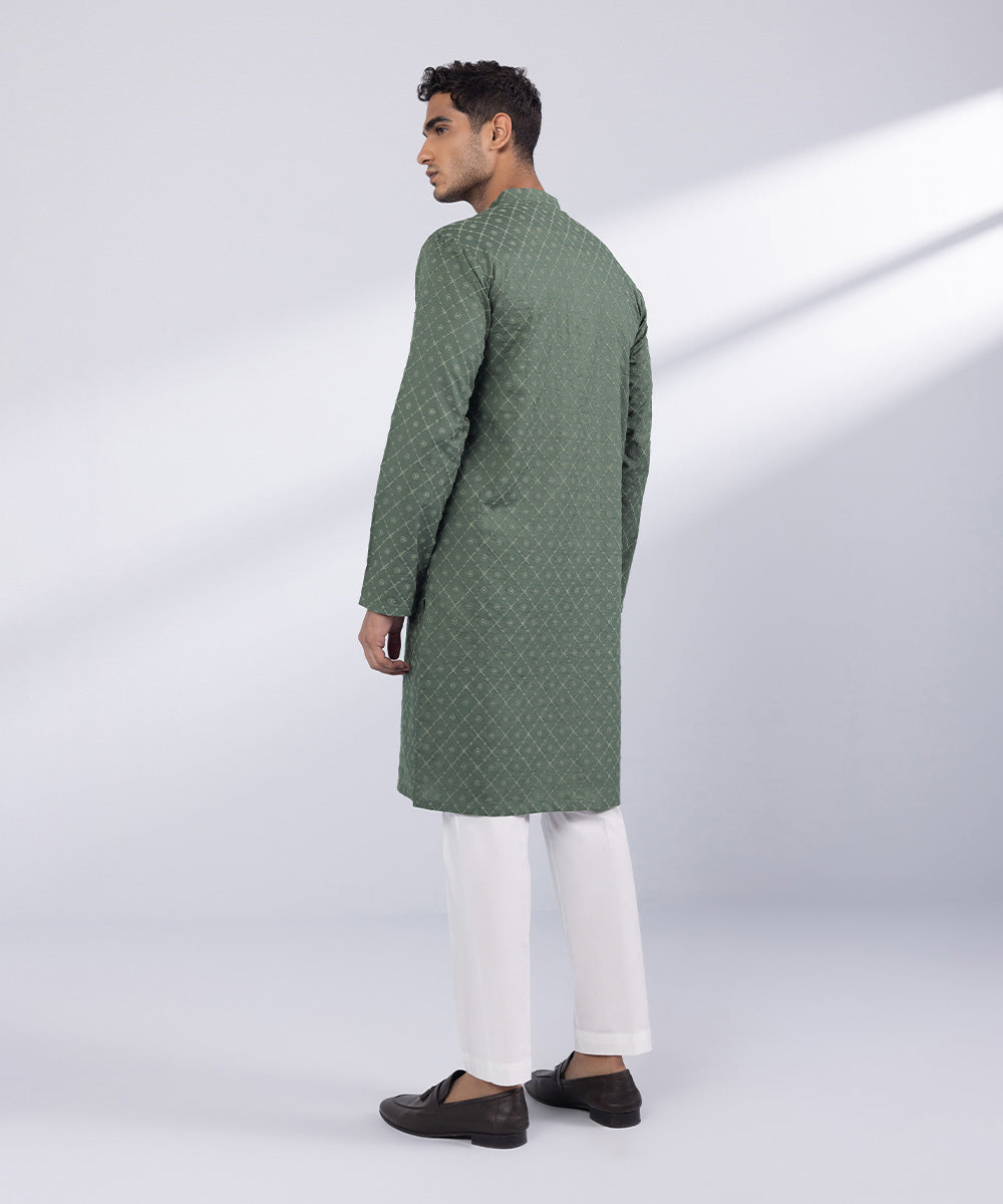 Men's Stitched Olive Cotton Kurta