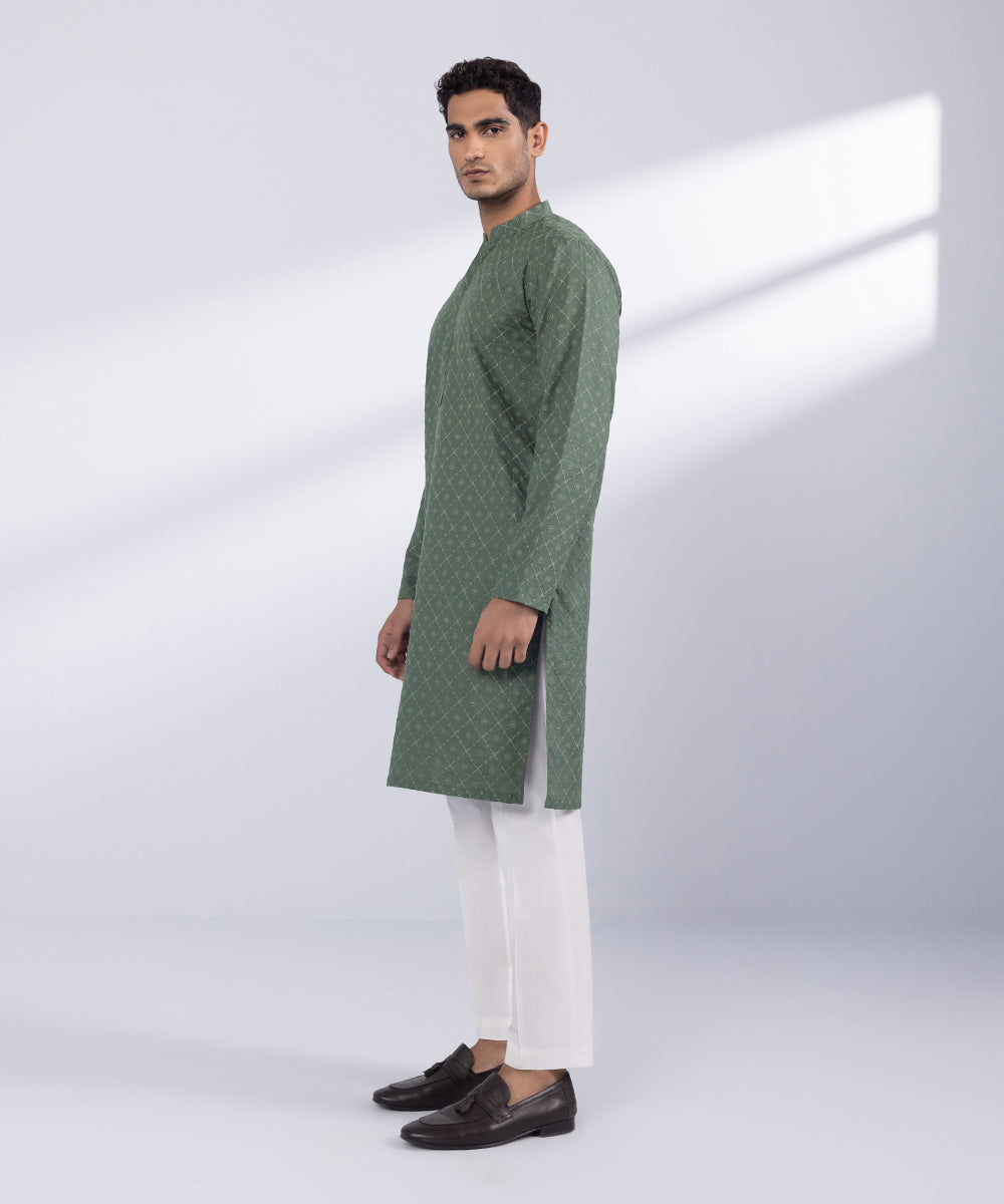 Men's Stitched Olive Cotton Kurta