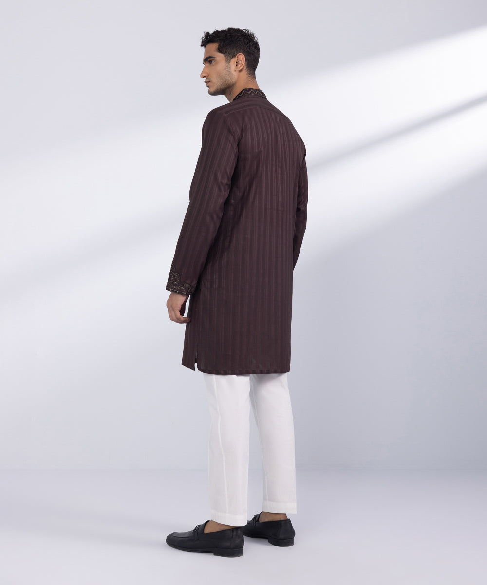 Men's Stitched Dull Maroon Cotton Kurta