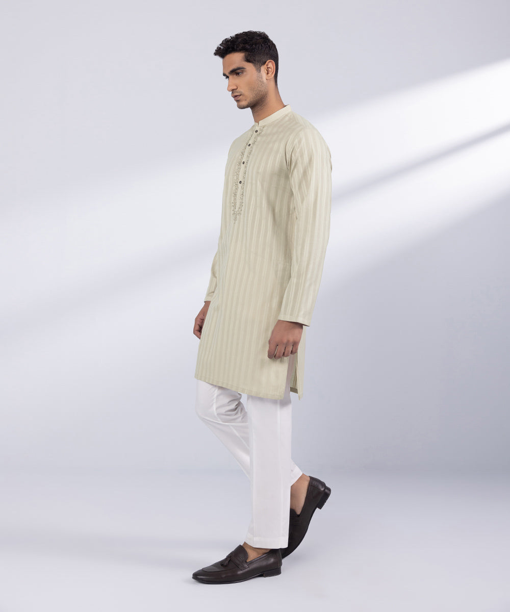 Men's Stitched Beige Cotton Kurta