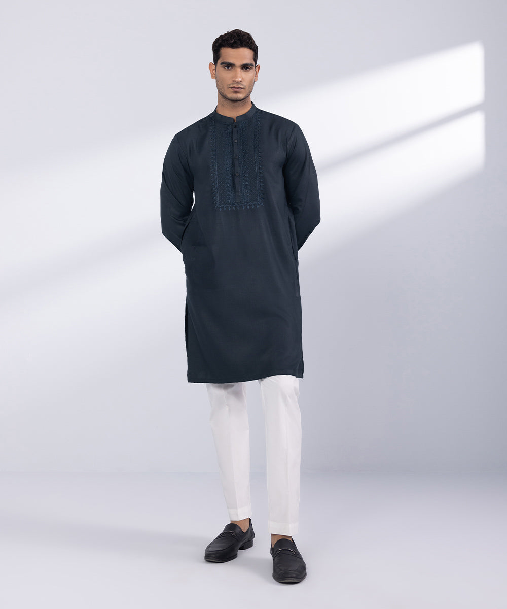 Men's Stitched Indigo Cotton Kurta