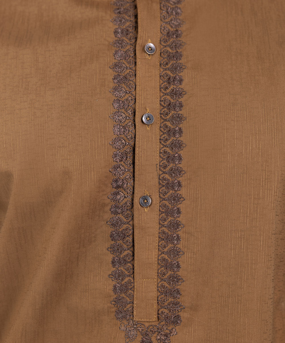 Men's Stitched Rust Cotton Kurta