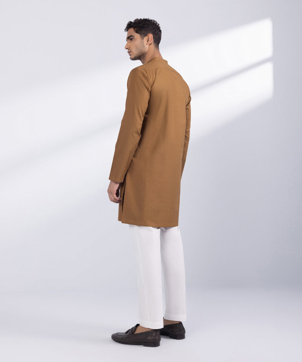 Men's Stitched Rust Cotton Kurta