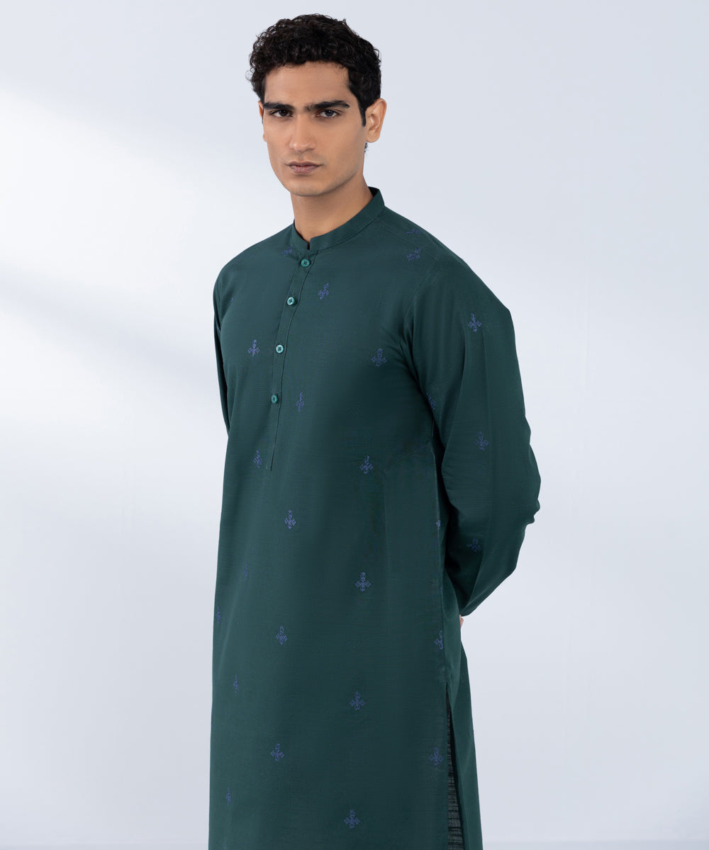 Men's Stitched Teal Cotton Khaddar Kurta 