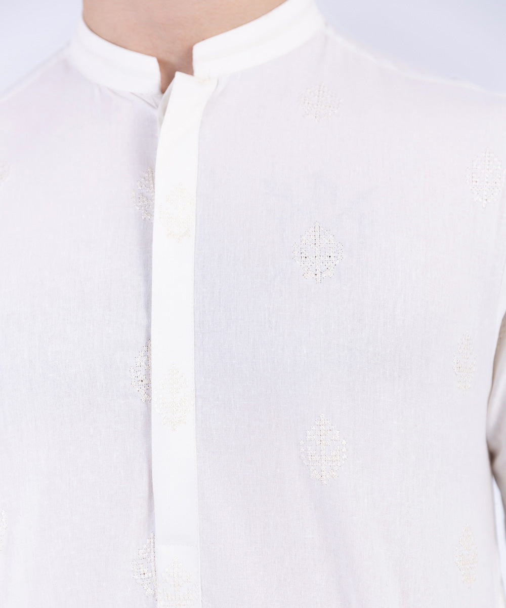 Men's Stitched White Wash & Wear Kurta