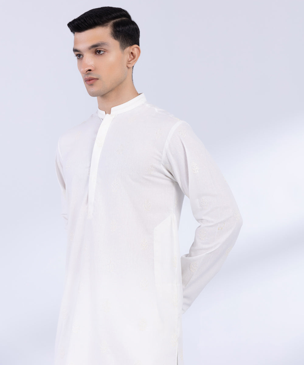 Men's Stitched White Wash & Wear Kurta