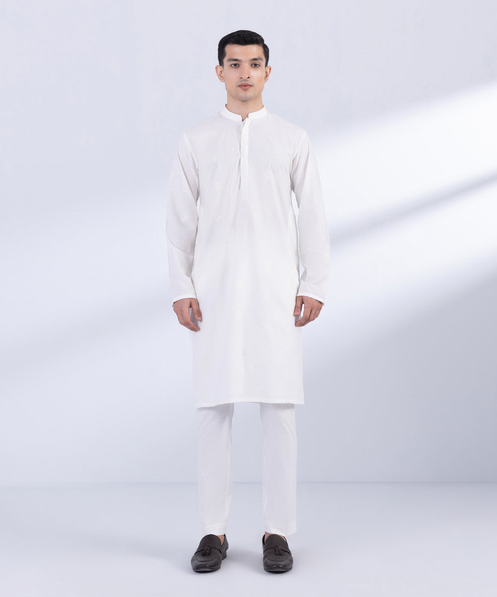 Men's Stitched White Wash & Wear Kurta