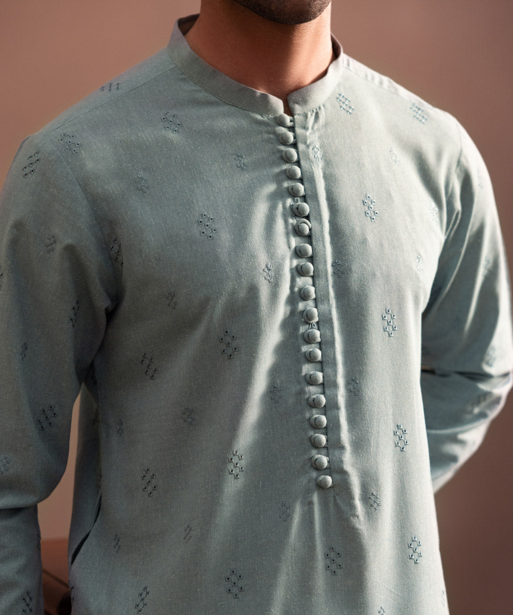 Men's Stitched Sea Green Wash & Wear Kurta