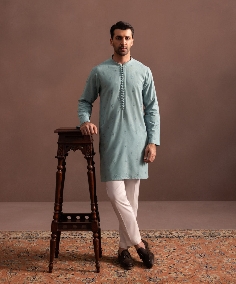 Men's Stitched Sea Green Wash & Wear Kurta