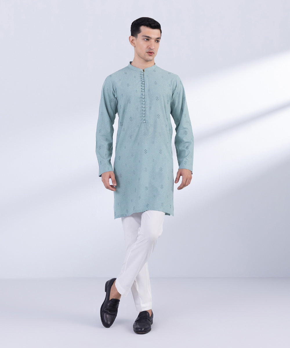 Men's Stitched Sea Green Wash & Wear Kurta