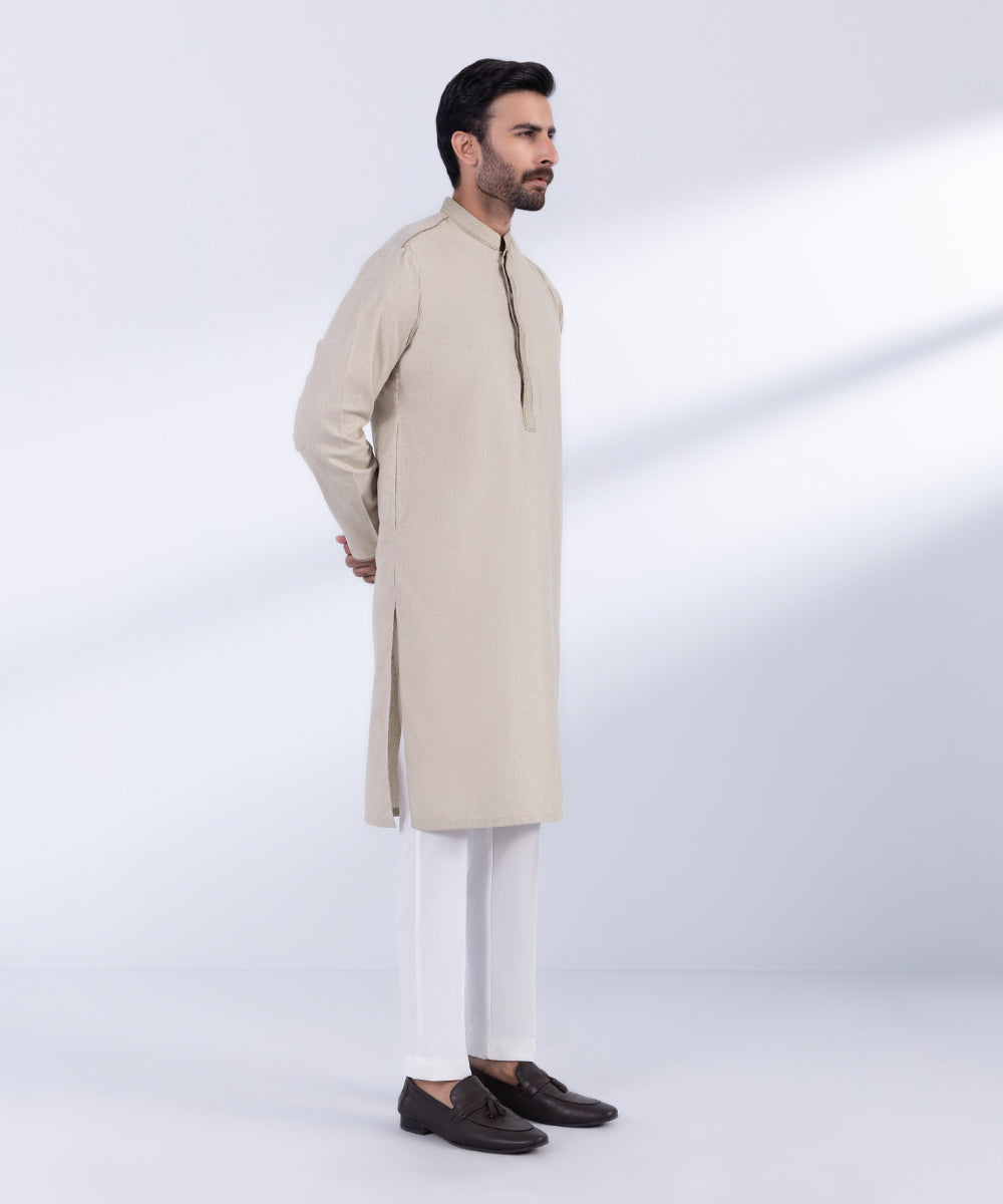 Men's Stitched Beige Wash & Wear Kurta