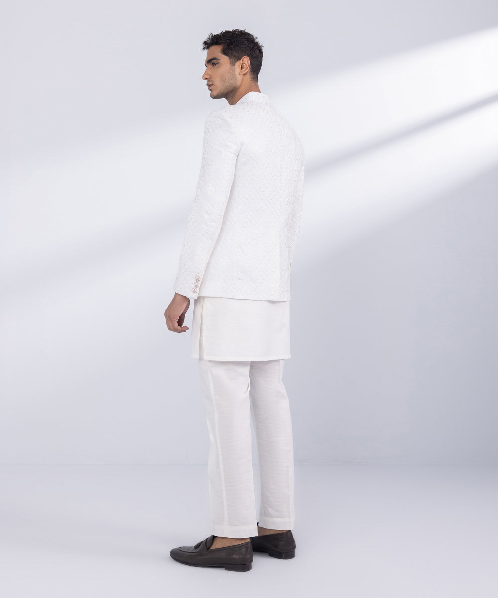 Men's Stitched White Cotton Prince Coat