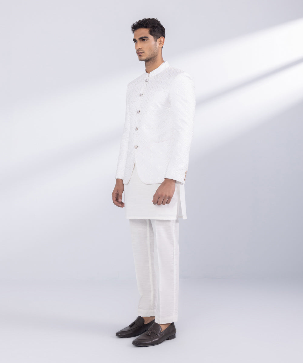 Men's Stitched White Cotton Prince Coat