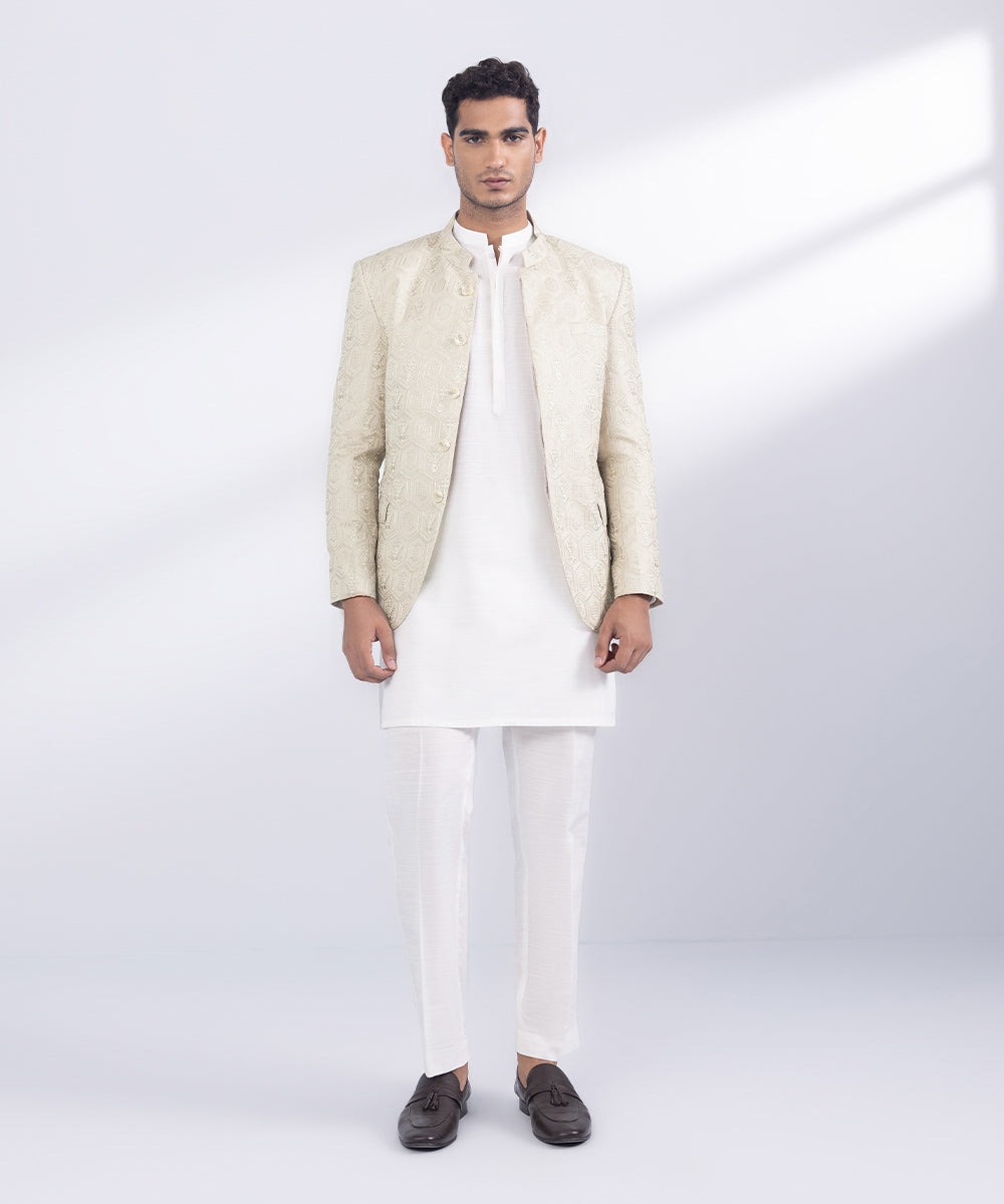 Men's Stitched Beige Cotton Prince Coat