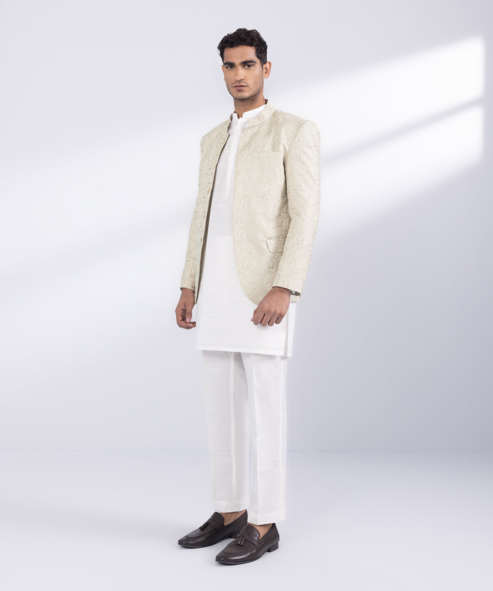 Men's Stitched Beige Cotton Prince Coat