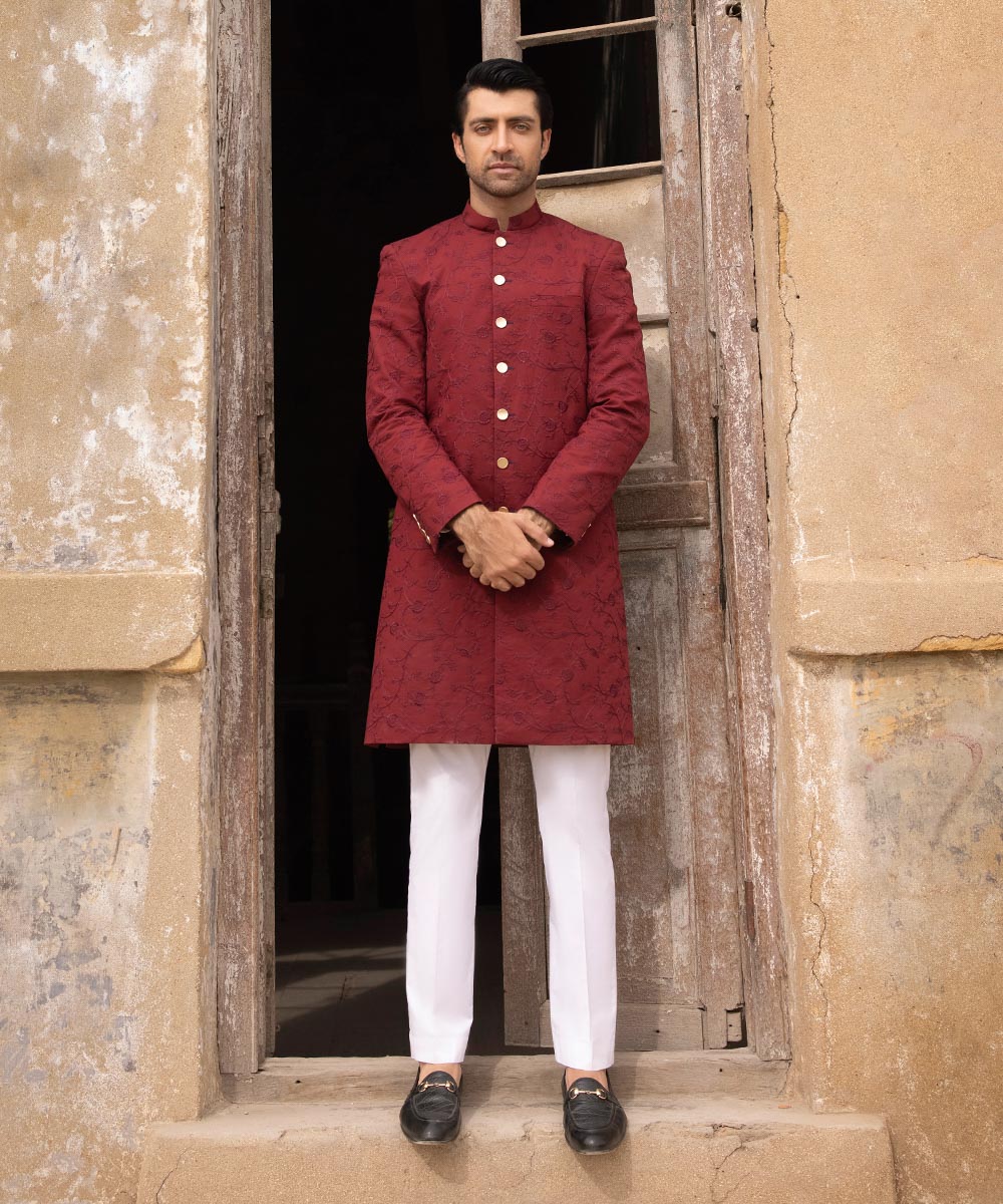 Embroidered Cotton Schiffli Sherwani