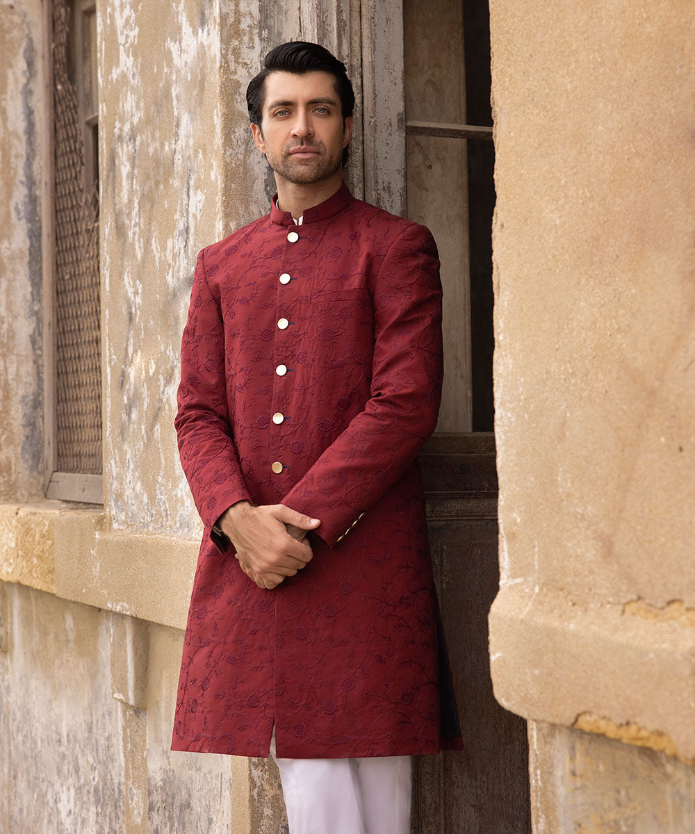 Embroidered Cotton Schiffli Sherwani