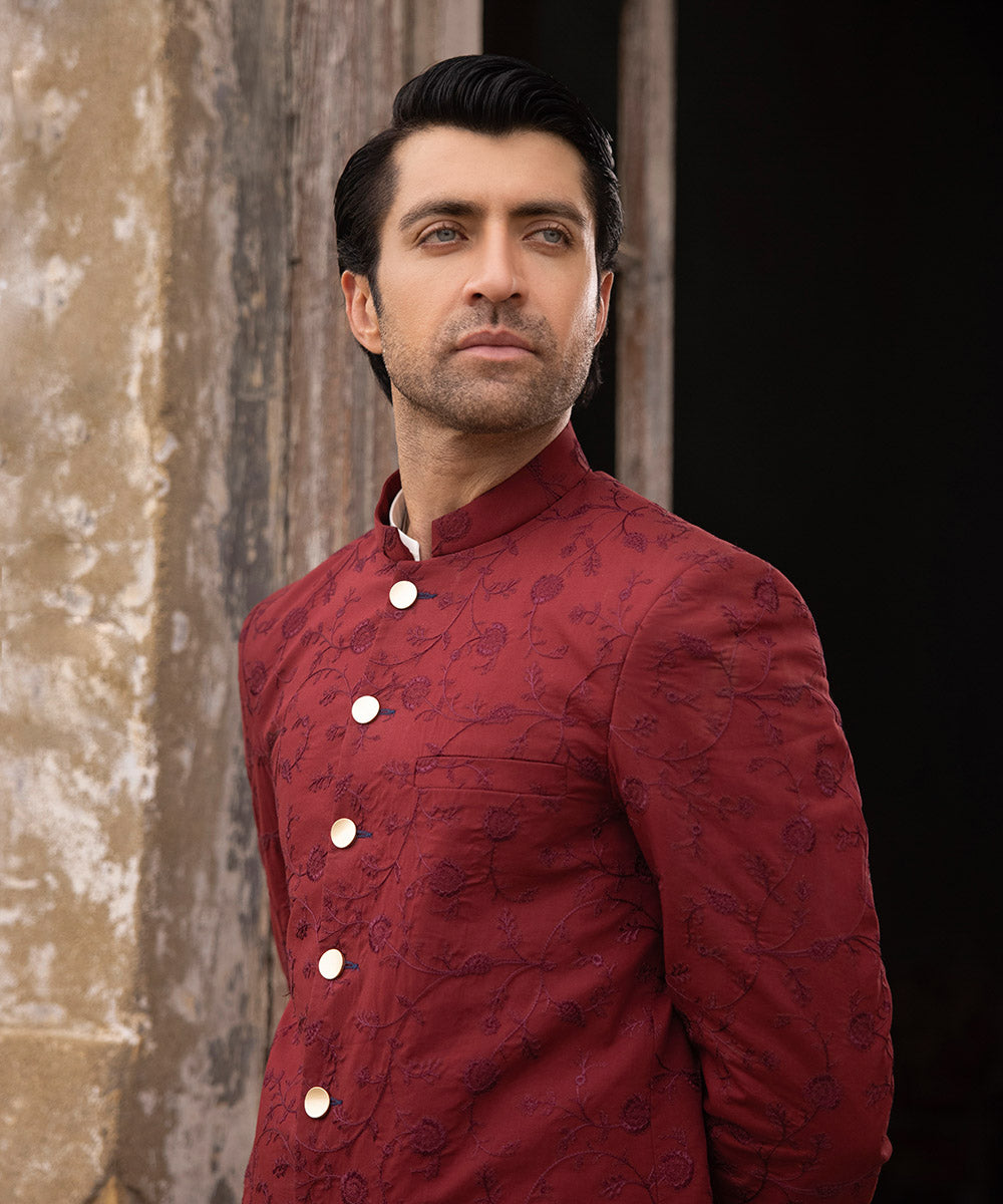 Embroidered Cotton Schiffli Sherwani