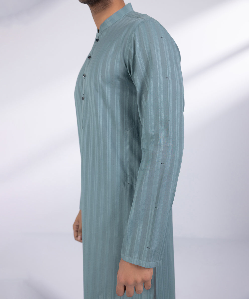 Men's Stitched Sea Grey Cotton Kurta