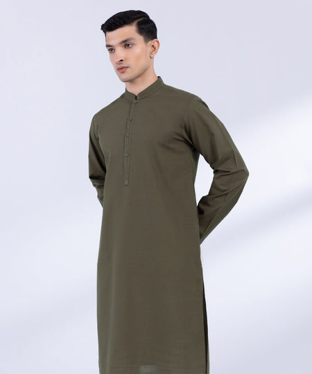 Men's Stitched Dark Olive Khaddar Kurta