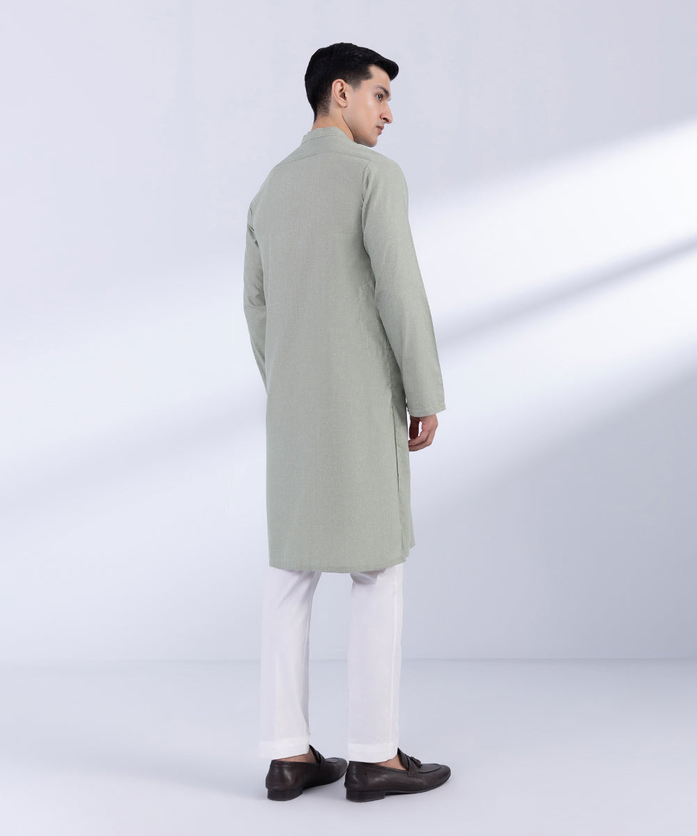 Men's Stitched Dull Green Wash & Wear Kurta