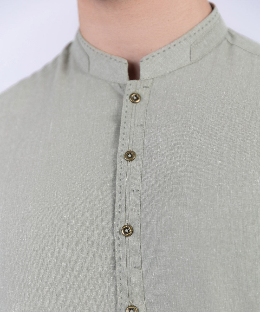 Men's Stitched Dull Green Wash & Wear Kurta