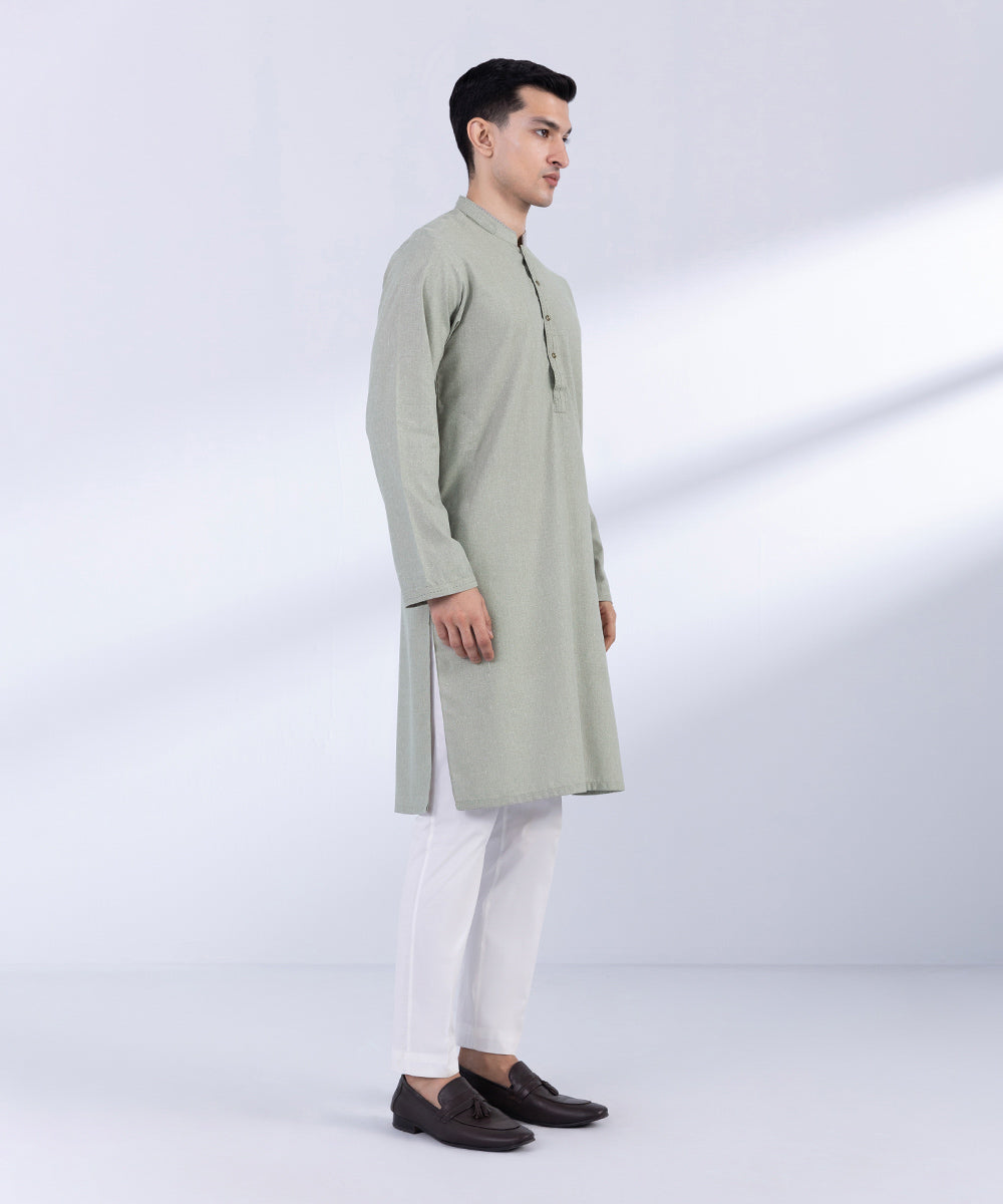 Men's Stitched Dull Green Wash & Wear Kurta