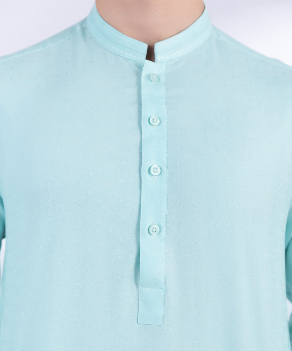 Men's Stitched Aqua Cotton Jacquard Kurta