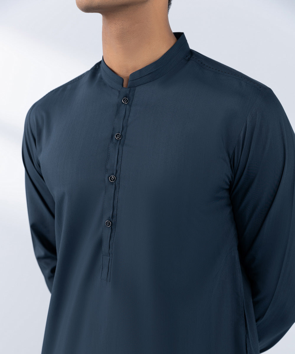 Men's Stitched Blue Wash & Wear Kurta 